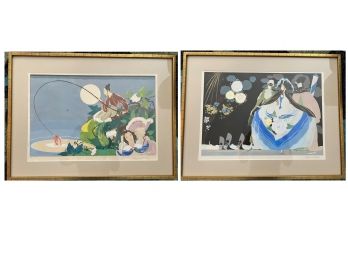 LR/ Pair Of Beautiful Colorful Art Deco Framed Prints By Brunelleschi