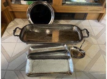 K/ Assorted Silver Plate Serving Piece Bundle - Sheridan Tray & More