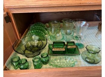 K/ Beautiful Collection Of Assorted Green Glass Decor & Serving Ware