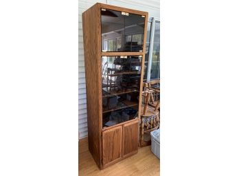 S/ Tall Wood & Smoked Glass Storage Cabinet