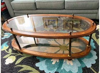 LR/ Pretty Oval Wood & Glass 2 Tier Coffee Table