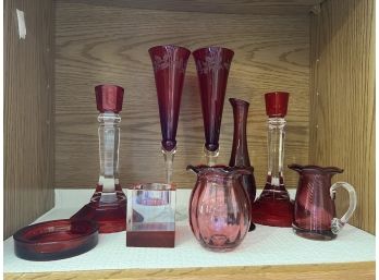 K/ Beautiful Assortment Of Cranberry Red Glass Items