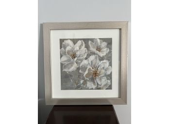 LR/ Very Pretty Muted Floral Print In White Matt & Brushed Silver Frame