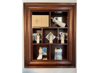 DR/ Deep Wood Curio Display Shelf #2 W/ Mirror Backs & 6 Willow Tree Figurines