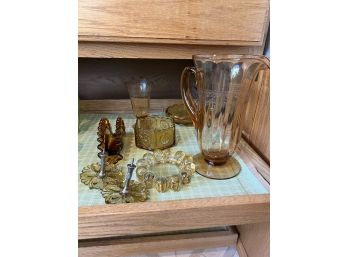 K/ Beautiful Collection Of Assorted Amber Glass Decor & Serving Ware