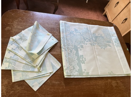 P/ Elegant Pale Blue & White Cotton & Rayon Tablecloth & Napkins By Tyobo Japan