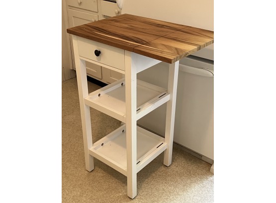K/ White & Wood Top Small Kitchen Cart  Stand