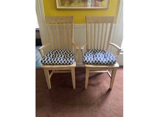 DR/ 2 Blonde Wood High Slat Back Dining Arm Chairs