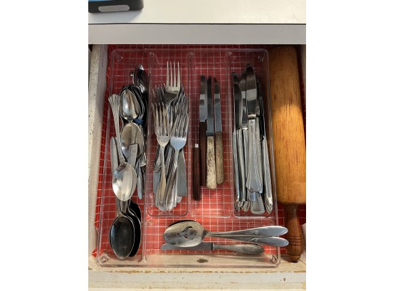 K/ Kitchen Drawer #1 - Stainless Flatwear & A Rolling Pin