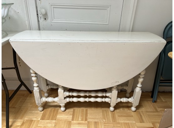 S/ Vintage White Painted Gateleg Table W/ Ball Feet & Turned Legs