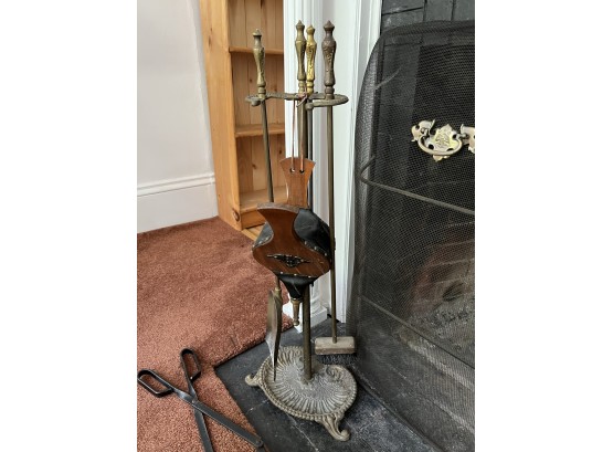 LR/ 5 Pc Fireplace Tools On Ornate Iron Stand