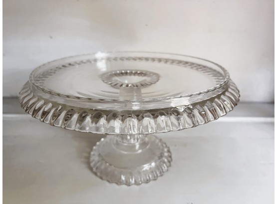 P/ Vintage Clear Pressed Glass Footed Cake Stand