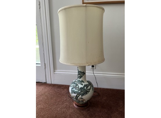 LR/ Table Lamp #3 - Lovely Large Asian Painted Ceramic Table Lamp W Scenes & Writing