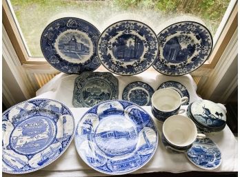 S/ Gorgeous Blue White Ceramic 'Americana' Landmark Plates - Wedgewood, Delft, Liberty Blue...