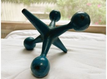 S/ Fun Blue Painted Heavy Iron Door Stop Shaped Like A Vintage Jacks Piece
