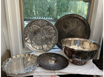 S/ 5 Large Silverplate Pieces By Reed & Barton, Mariposa, Wm Rogers & More..