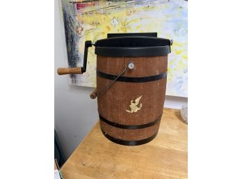 S/ Vintage Wood Barrel Hand Crank Ice Cream Maker
