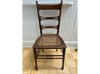 S/ Lovely Vintage Wood Side Dining Chair W/ Cane Seat
