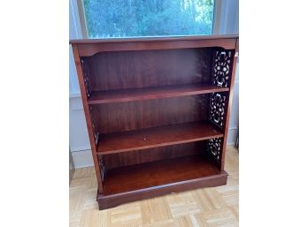 S/ Lovely Cherry 3-Shelf Bookcase W/ Decorative Carved Panels On Sides