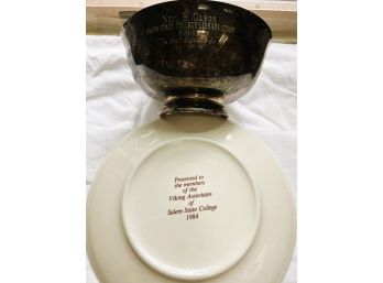 S/ Reed & Barton Silverplate Bowl And A Ceramic Plate - Salem State Awards