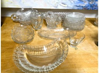 S/  Assorted Pressed Cut & Etched Glass Bundle W 1 Or 2 Crystal Pieces
