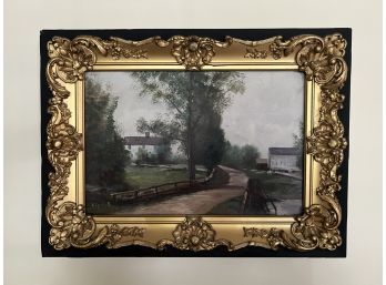 LR/ Painting Of Whittier's Birthplace Home In Ornate Gilt Frame By L.T. Mitchell