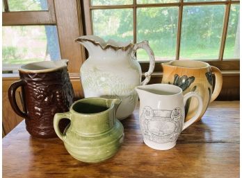 F/ Bundle Of 5 Vintage Pitchers - Old English Staffordshire Ware, John Maddock & Sons Royal Vitreous & More