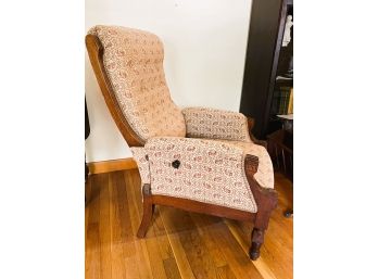 LR/ Beautiful Mahogany & Floral Upholstered Victorian Morris Reclining Chair