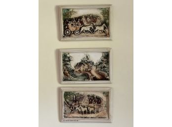 LR/ 3 Painted Plaster Mold Artwork - Nostalgia Country Themes