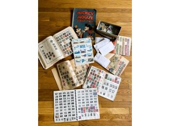 LR/ Large Vintage Stamp Collection - Aviation, Sports, Postage Stamps Plus Mickey Mouse Scrap Book