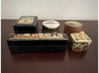 LR/ Vintage Assorted 5 Mini Trinket Boxes - Russia, Turkey, England, NYC....