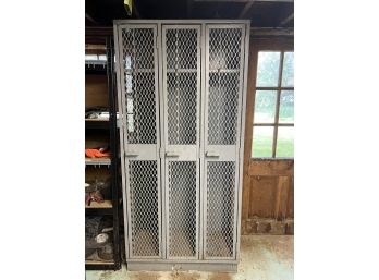 D/ Vintage Gray Silver Metal Triple Locker Unit