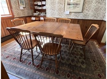 DR/ Vintage Farmhouse Knotty Pine Drop Leaf Gate Leg Table & 6 Chairs