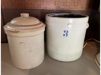 G/ 2 Large Vintage Stoneware Crocks Marked '1.5' &  '3'