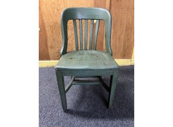 D/ Antique Vintage Sturdy Oak Desk Chair Painted Green