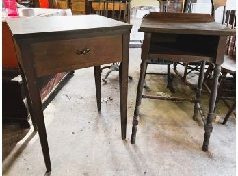 G/ Vintage Table Bundle - Wood Telephone Table, Wood Sewing Machine Cabinet Table (no Machine)
