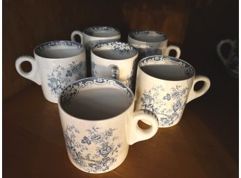 DR/ Vintage Burgess & Leigh England 'Celeste' 6 Coffee Mugs Blue & White Outside & Inner Rim