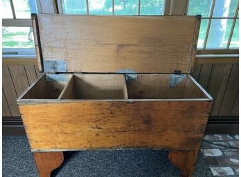 F/ Primative Antique Wood Lift Top Coffer Chest  W/3 Sections