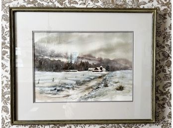 DR/ Large Framed Print Winter Landscape Farmhouse Signed Belden