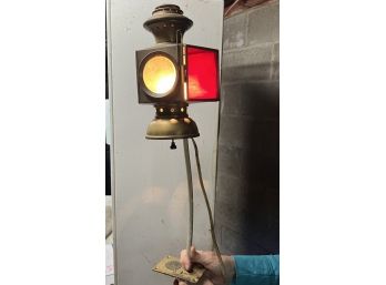 D/ Unique Brass 'Neverout' Antique Kerosene Safety Lamp Converted To Electric Lamp