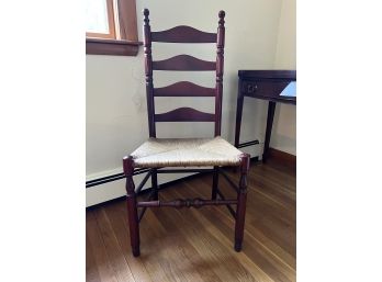 LR/ Vintage Wood Ladder Back Side Chair W/ Rush Seat