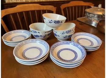 DR/ 2 Sets Of Pretty Blue & White Bowls - Guangzhou Arts & Crafts China And Meizhou Ceramics China