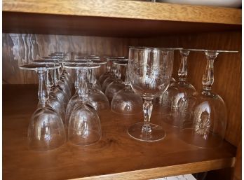 DR/ 3 Sets Of 8 Each Of Patterned Glass Stemware (Water, Wine, Champagne)
