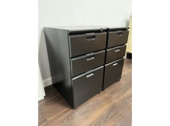 Pair Of 2 Sturdy 3-Drawer Black Steel Low File Cabinets
