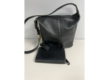Black Leather Coach Shoulder Bag Purse W/ Matching Coach Wallet