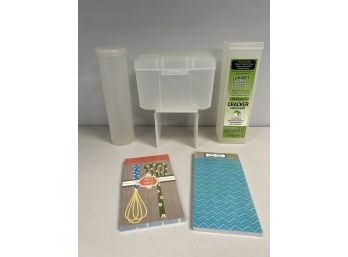 2 New Hallmark Note Pads & 3 Plastic Storage Containers