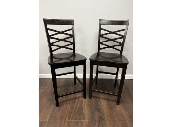 Pair Of Stunning Dark Wood High Back Counter Height Side Chairs / Pier 1 Imports