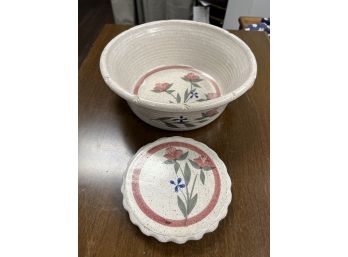 2 Pcs Ceramic Pottery Stoneware Floral Design