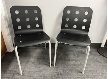 Pair Of Black Contemporary Ikea #18557 Side Chairs / 9 Hole Backs