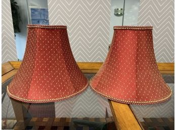 Pair Of Red & Gold Fabric 6 Side Bell Shaped Lamp Shades